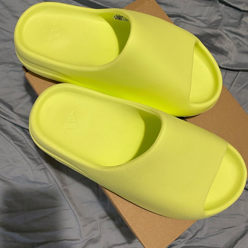 Yeezy glow green slides